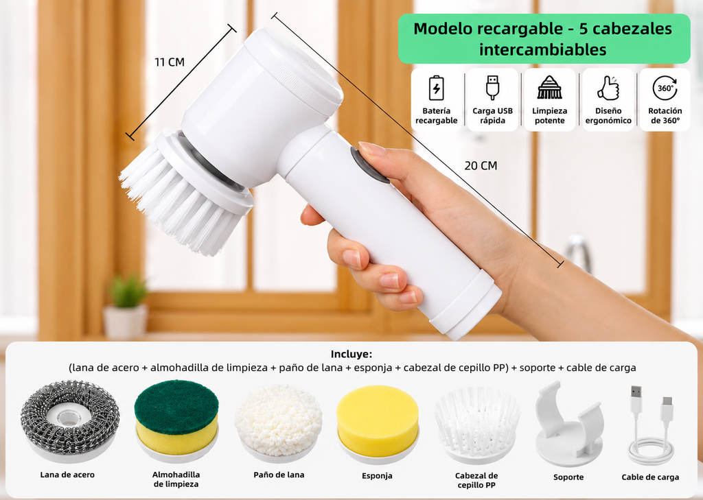 Electric Cleaning Brush with Multiple Heads